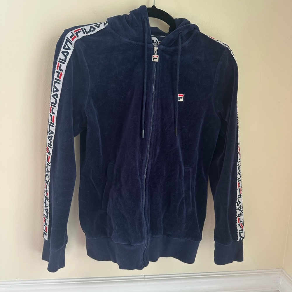 Fila Blue Zip Up Sweater Plush Velour
